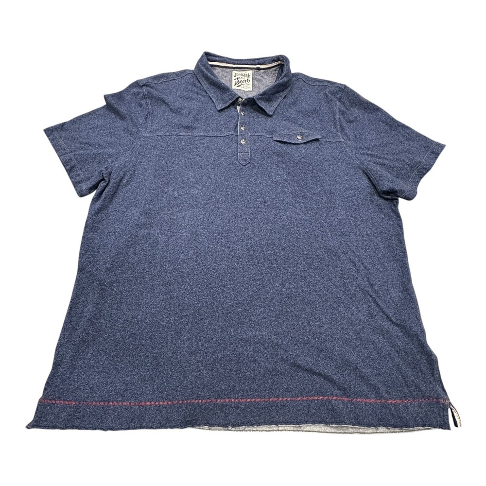 Jeremiah and Sons Polo Shirt Mens 2XL Blue Heathered Short Sleeve Raw Hem Cotton